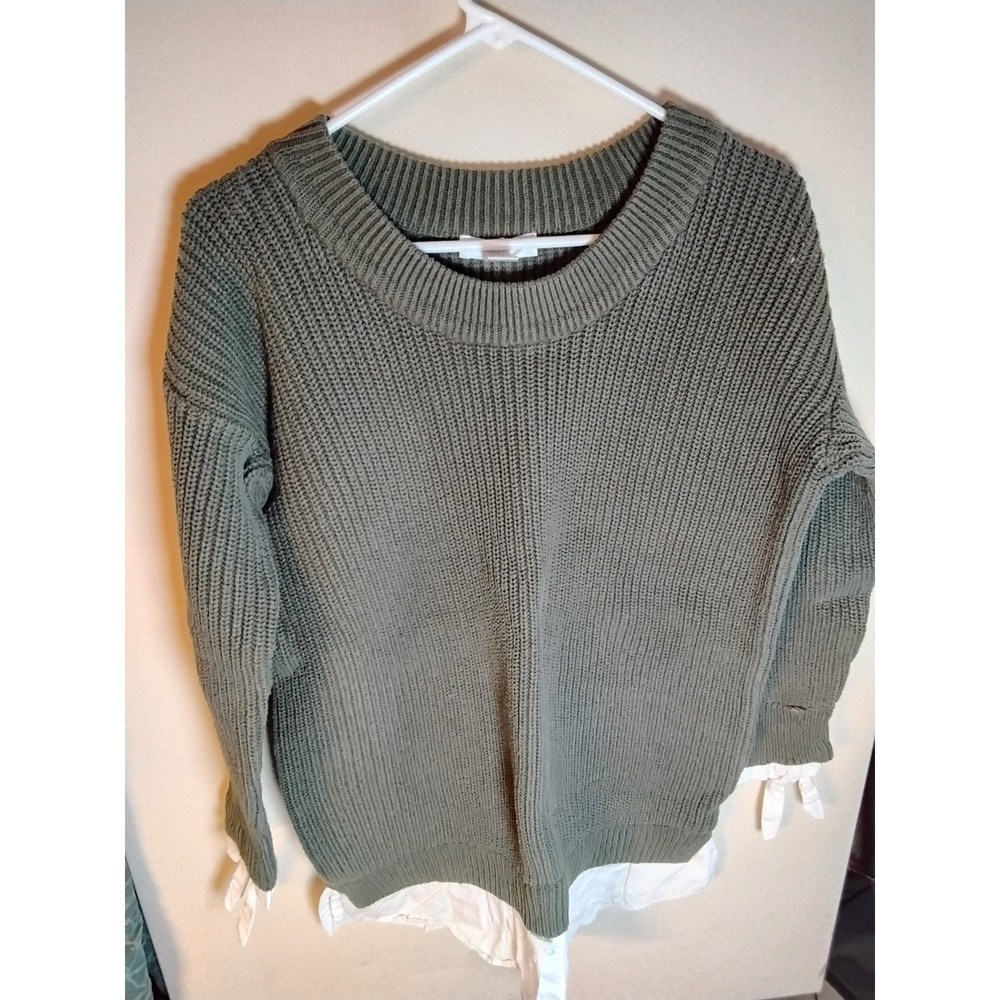 Motherhood Maternity Olive Green Shaker Knit Layered Sweater Tie Cuff Size Med